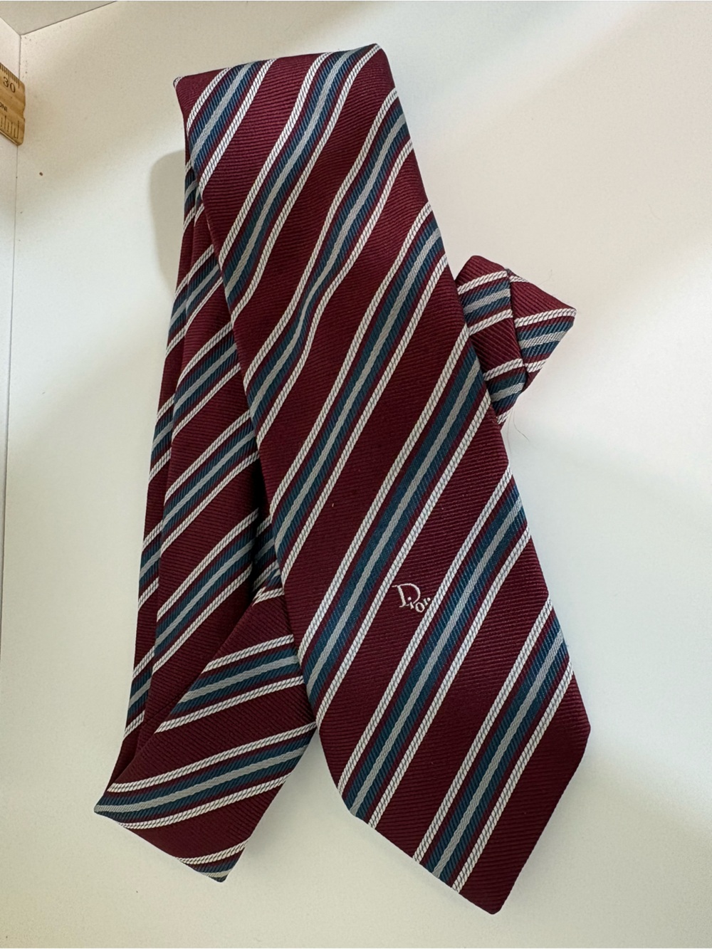 Vintage Christian Dior Men's Burgundy Striped Polyester/Silk Tie Jordan Marsh
